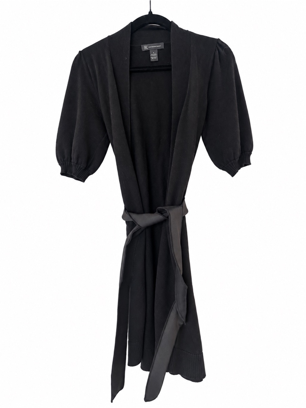 INC International Concepts Black Open Front Puff Sleeve Cardigan with Self Tie